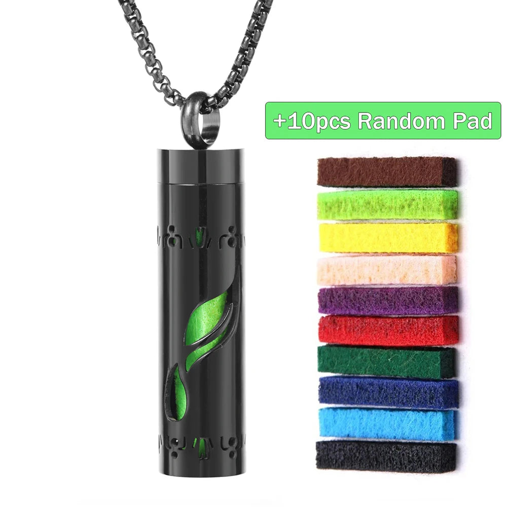 Black Stainless Steel Aromatherapy Necklace Diffuser Pendant Spiral Open Essential Oil Perfume Locket Personalized Gifts for Her