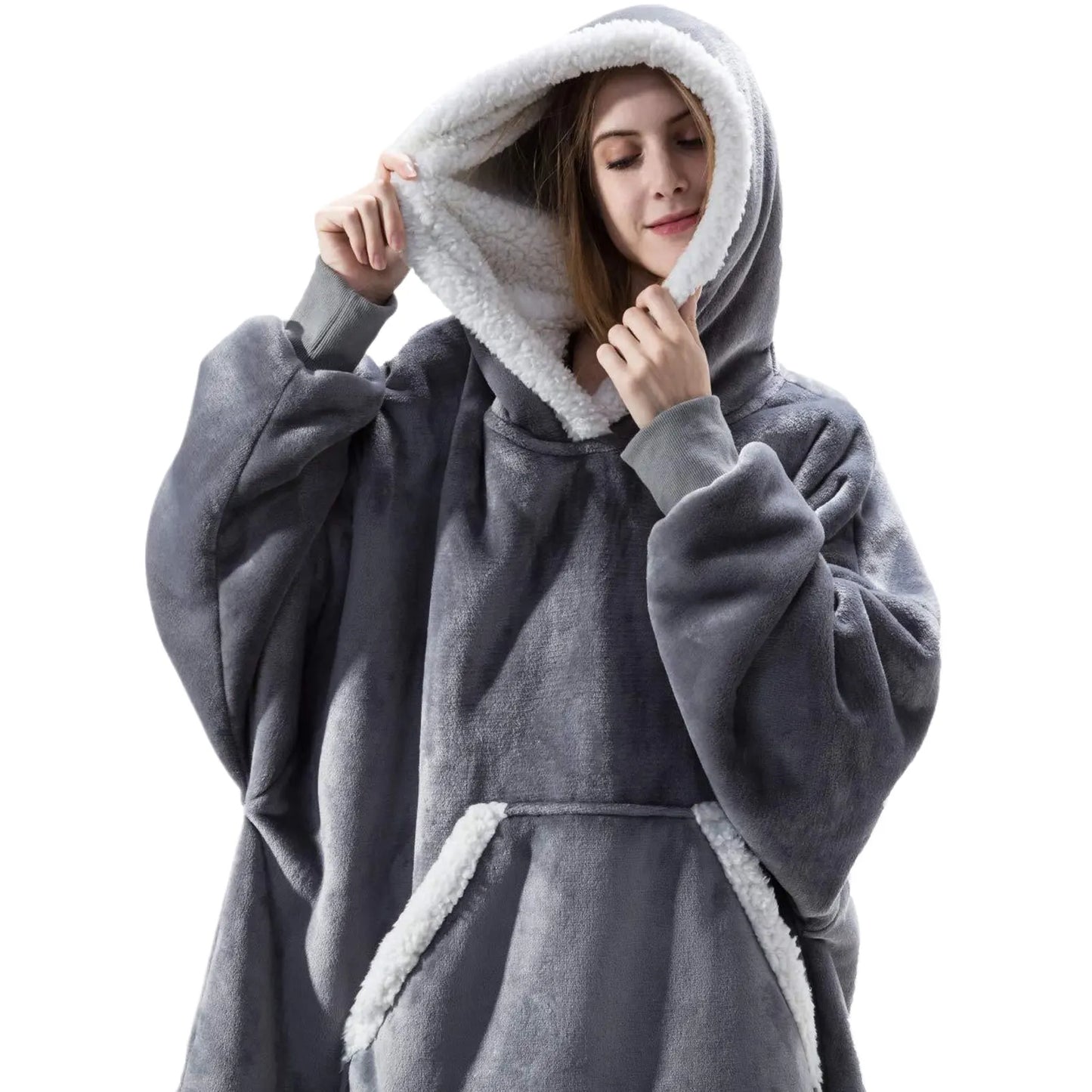 Wearable Blanket Hoodie Oversized Flannel Sherpa Fleece Hooded Soft Cozy Warm Blanket Women Men Blanket Sweatshirt Gifts