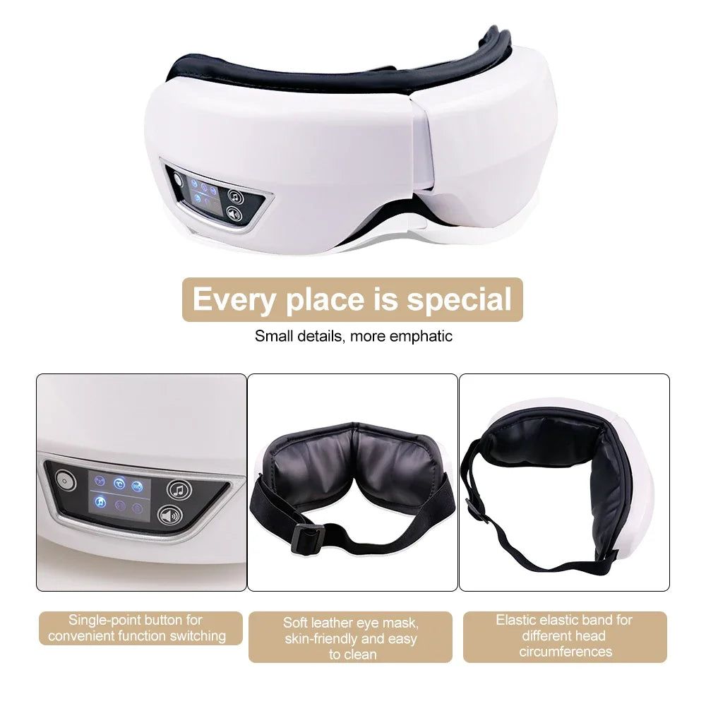 Heated Eye Massager with Bluetooth Music, Vibration Air Pressure Mask for Eye Strain Relief, Dry Eye & Sleep Improvement Masaje