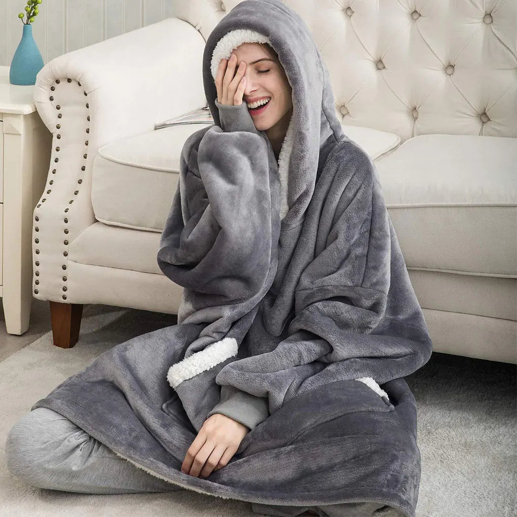 Wearable Blanket Hoodie Oversized Flannel Sherpa Fleece Hooded Soft Cozy Warm Blanket Women Men Blanket Sweatshirt Gifts