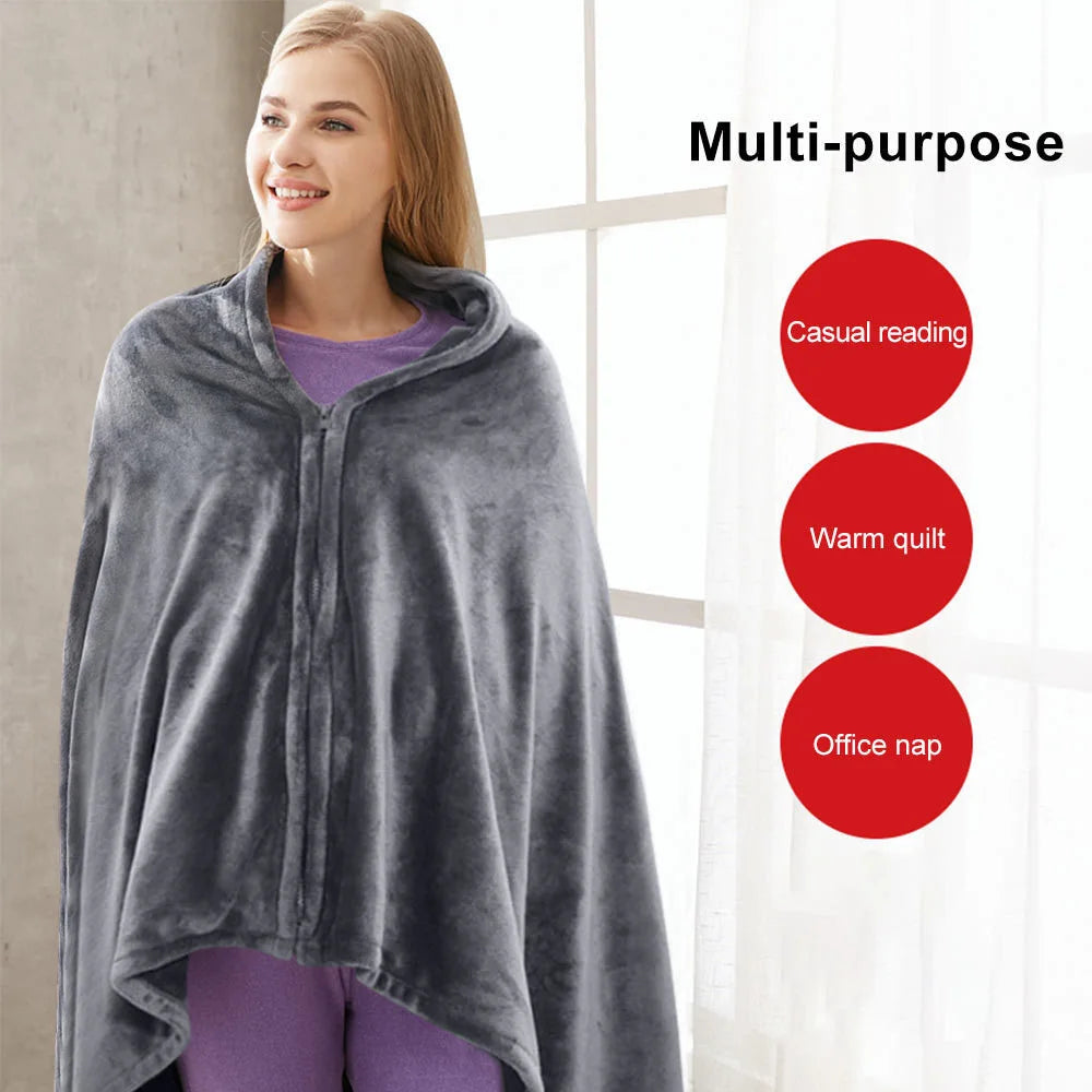 Wearable Heating Electric Blanket Shawl 3 Heated Level Throw Blanket 5v USB Charging Coral Velvet 9 Heated Areas Fast Heating