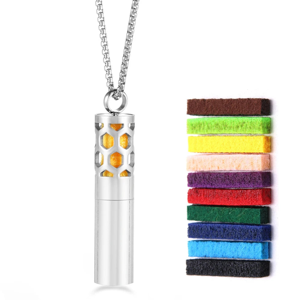 New Cylindrical Aromatherapy Storage Bottle Pendant Essential Oil Diffuser Perfume Necklace 316L Stainless Steel Neutral Jewelry