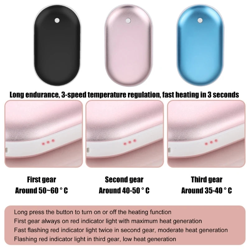 Portable Hand Warmer Rechargeable Pocket Heater 2-in-1 Function USB Charging Heater Hand Warmer Large Capacity