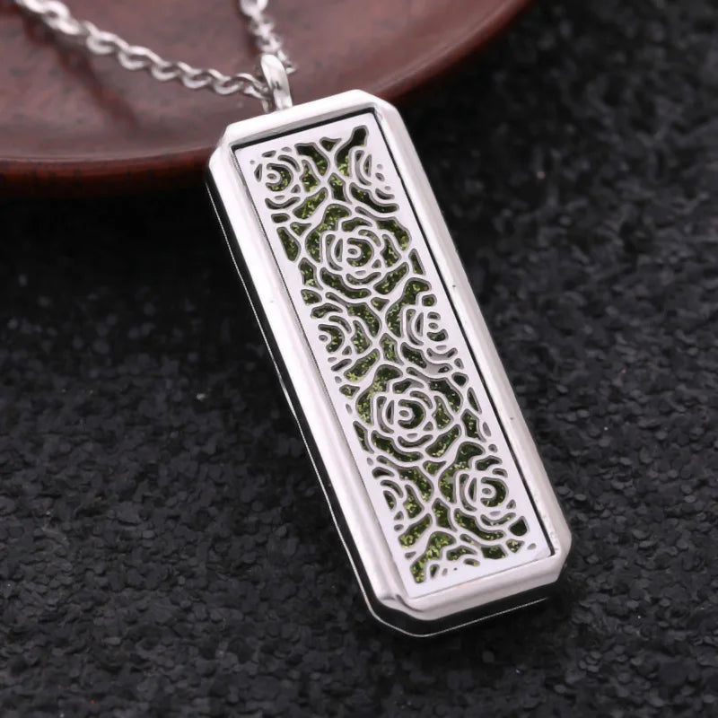 2025 New Glamour Aromatherapy Pendant Square Stainless Steel Necklace Essential oil Perfume Diffuser Locket Romantic Accessories