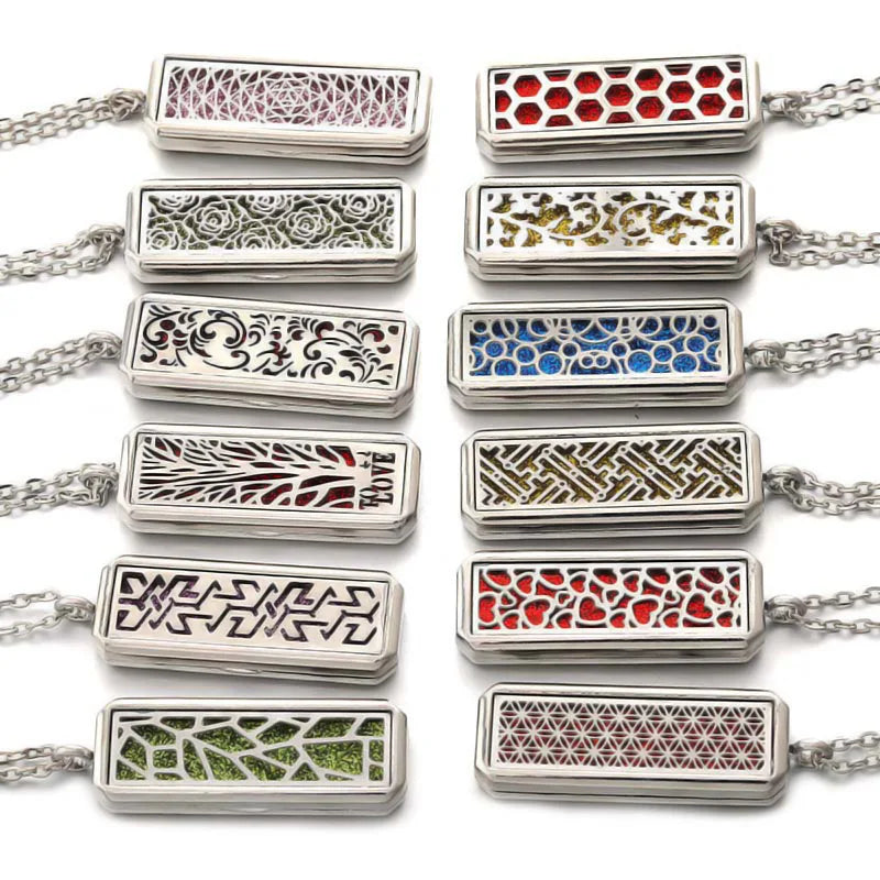 2025 New Glamour Aromatherapy Pendant Square Stainless Steel Necklace Essential oil Perfume Diffuser Locket Romantic Accessories