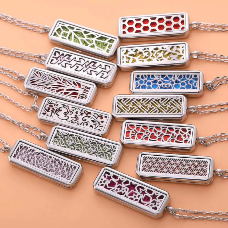 2025 New Glamour Aromatherapy Pendant Square Stainless Steel Necklace Essential oil Perfume Diffuser Locket Romantic Accessories