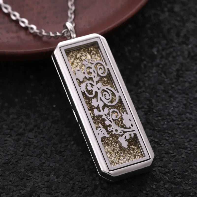 2025 New Glamour Aromatherapy Pendant Square Stainless Steel Necklace Essential oil Perfume Diffuser Locket Romantic Accessories