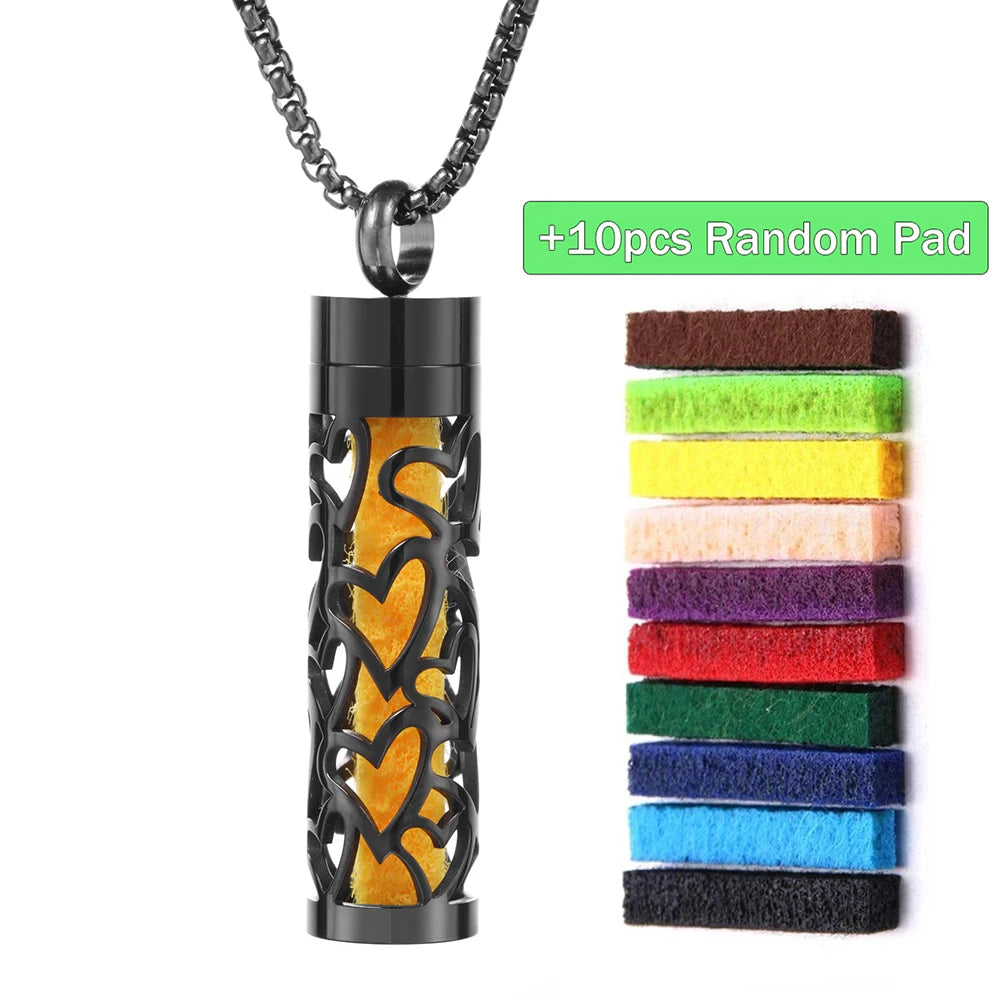 Black Stainless Steel Aromatherapy Necklace Diffuser Pendant Spiral Open Essential Oil Perfume Locket Personalized Gifts for Her