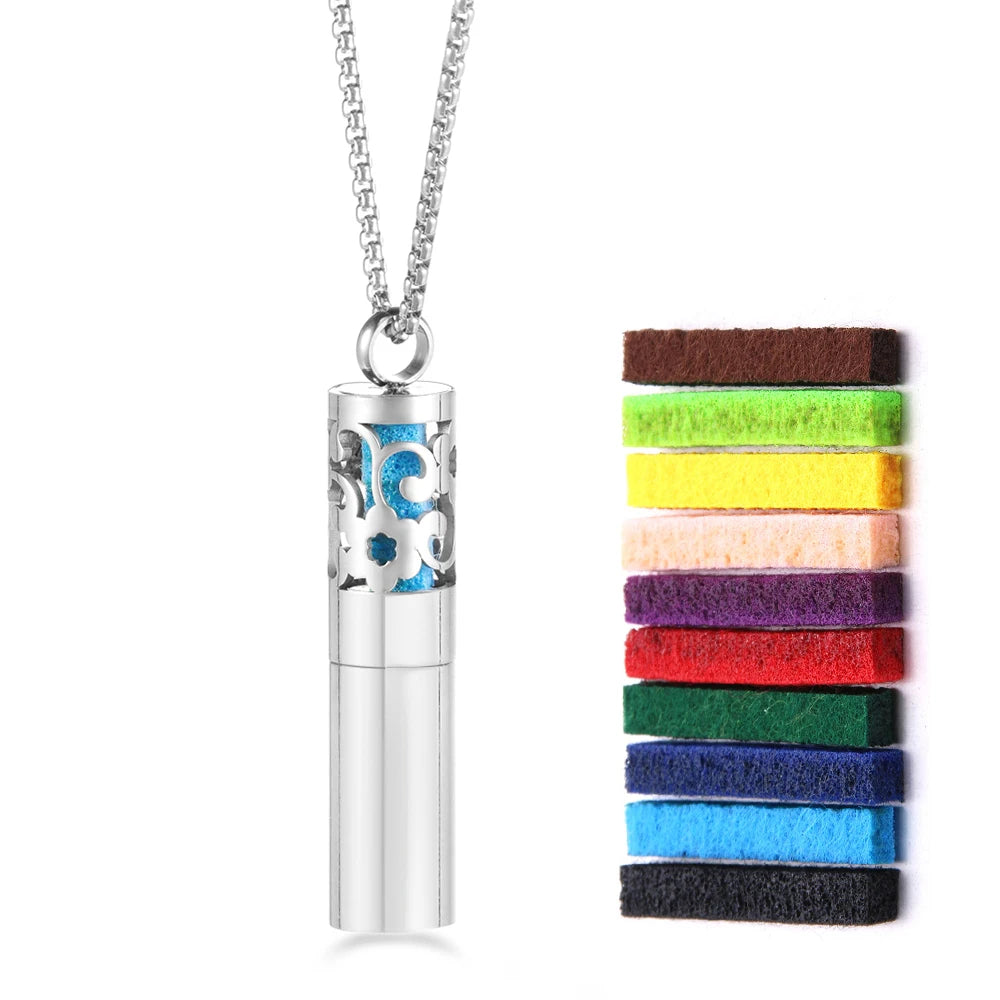 New Cylindrical Aromatherapy Storage Bottle Pendant Essential Oil Diffuser Perfume Necklace 316L Stainless Steel Neutral Jewelry
