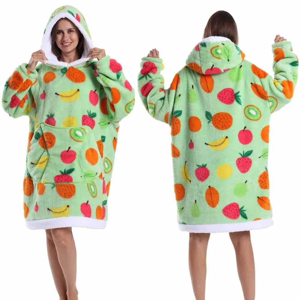 Hoodie Blanket Wearable for Adults Animal Plus Size Hoodies Men Women Clothes Winter Warm Thick Plush TV Blanket Pink Black Tops