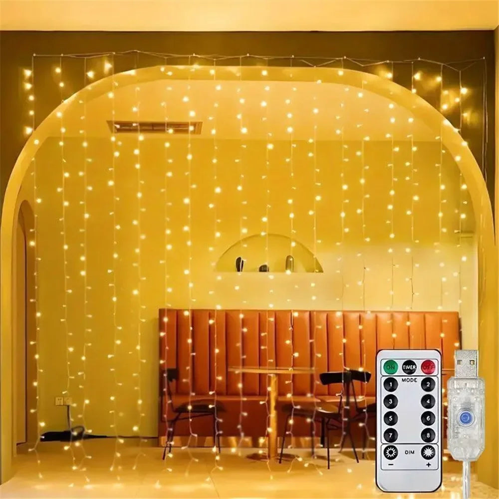 LED Curtain Lights USB Powered with Remote Control Holiday Christmas Decorations for Home Wedding Birthday Bedroom Party Lights