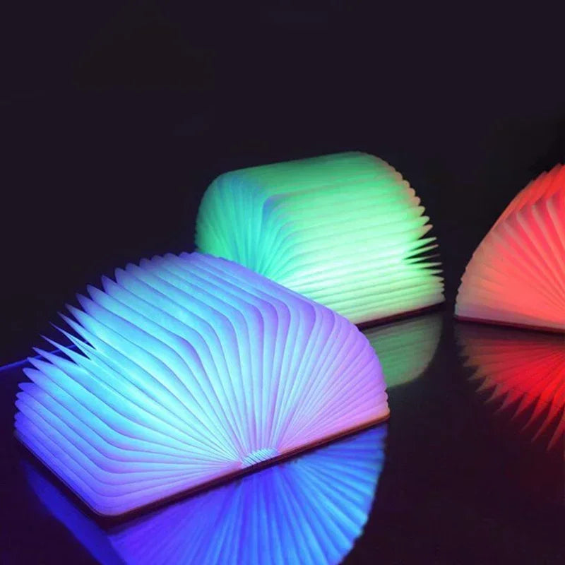 3D Folding Creative LED Night Light RGB Color USB Recharge Wooden Book Light Decor Bedroom Desk Table Lamp