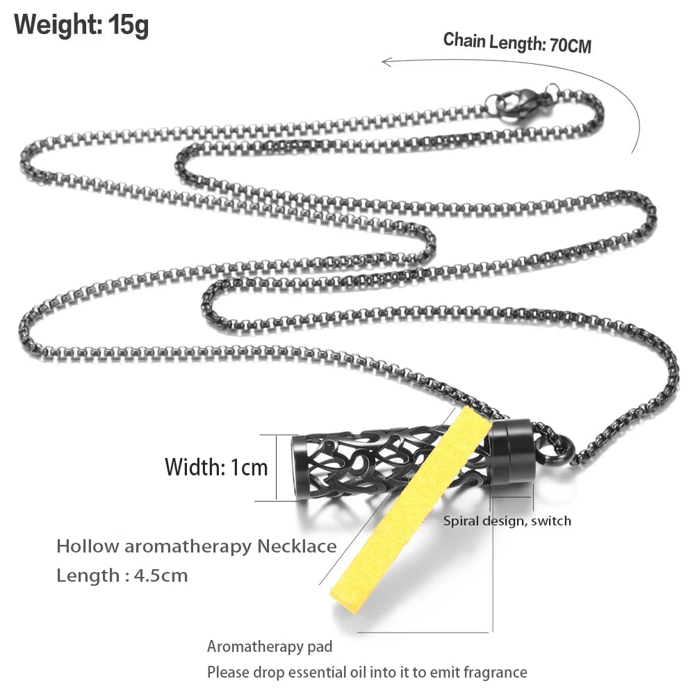 Black Stainless Steel Aromatherapy Necklace Diffuser Pendant Spiral Open Essential Oil Perfume Locket Personalized Gifts for Her