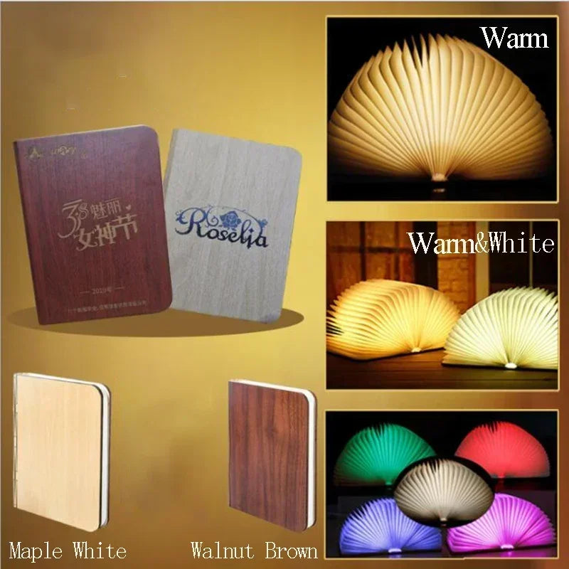 3D Folding Creative LED Night Light RGB Color USB Recharge Wooden Book Light Decor Bedroom Desk Table Lamp