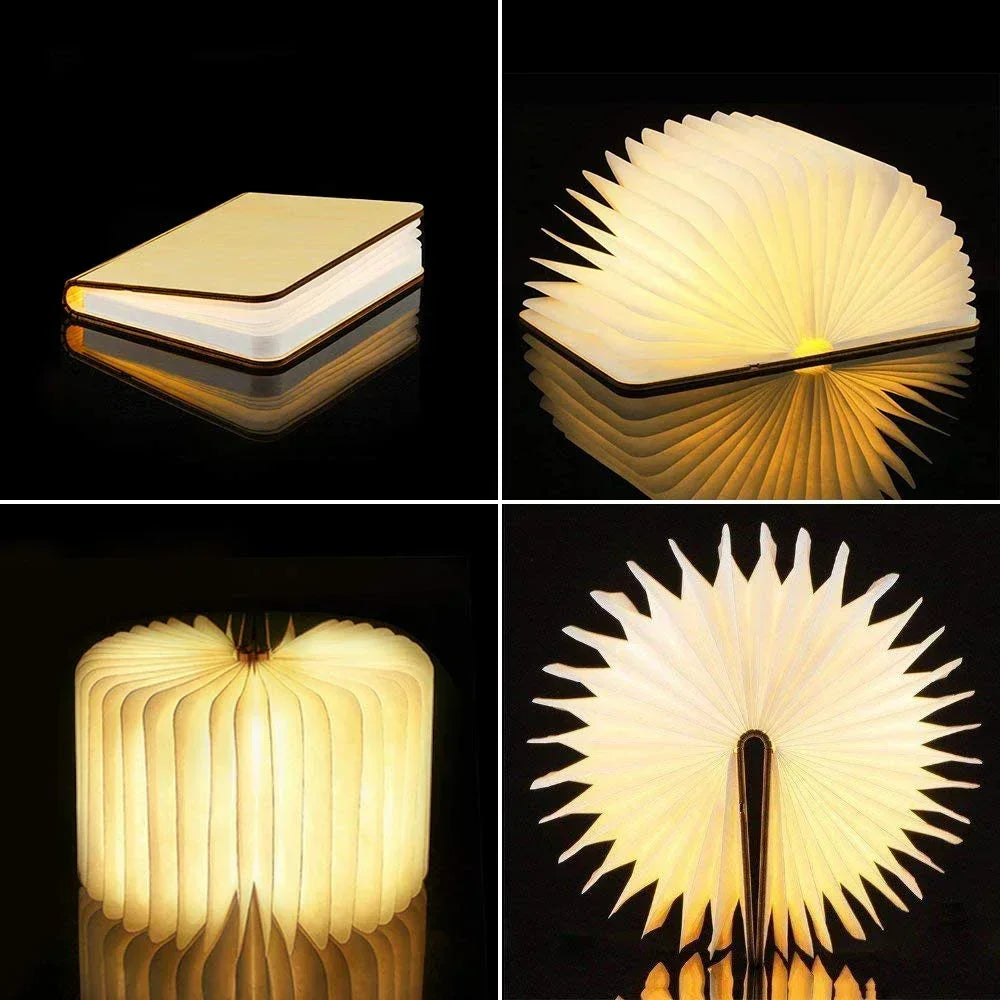 3D Folding Creative LED Night Light RGB Color USB Recharge Wooden Book Light Decor Bedroom Desk Table Lamp