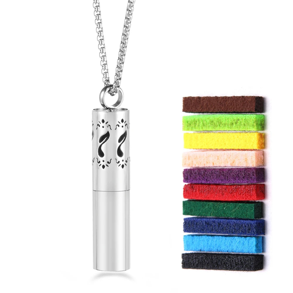 New Cylindrical Aromatherapy Storage Bottle Pendant Essential Oil Diffuser Perfume Necklace 316L Stainless Steel Neutral Jewelry