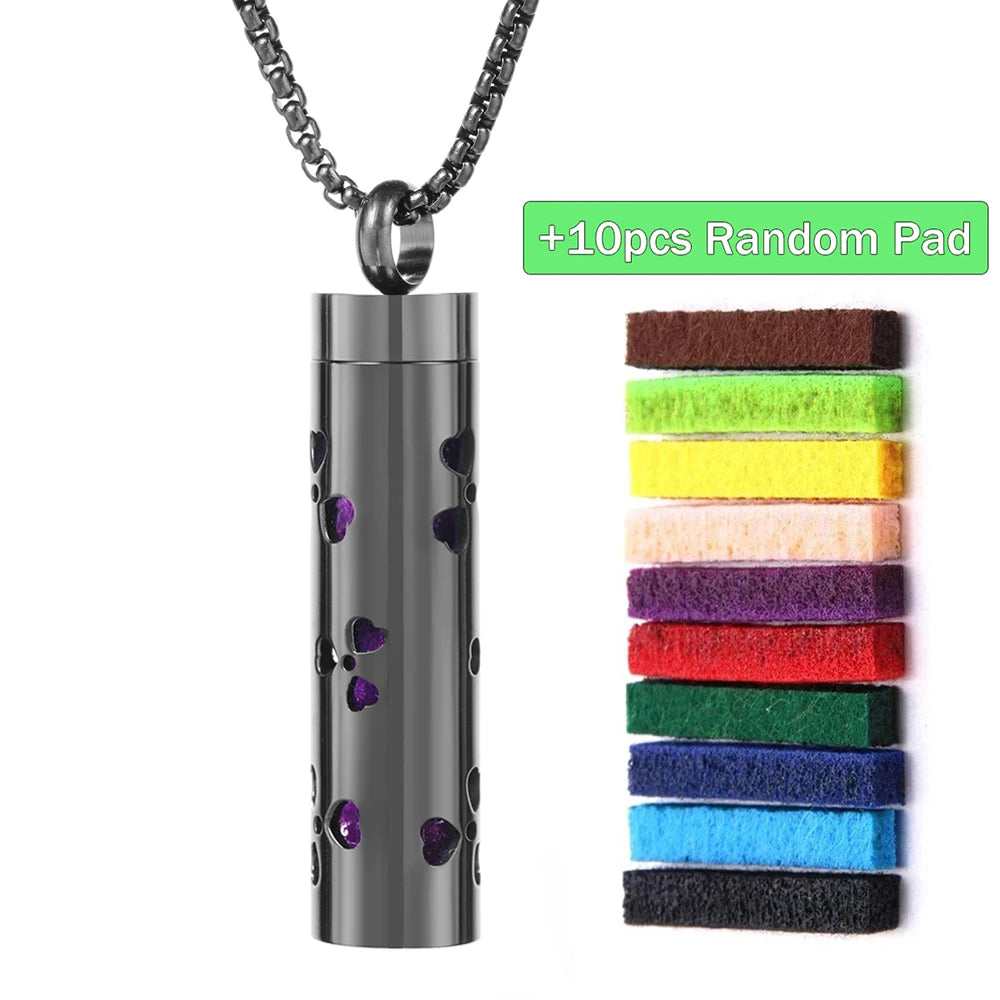 Black Stainless Steel Aromatherapy Necklace Diffuser Pendant Spiral Open Essential Oil Perfume Locket Personalized Gifts for Her