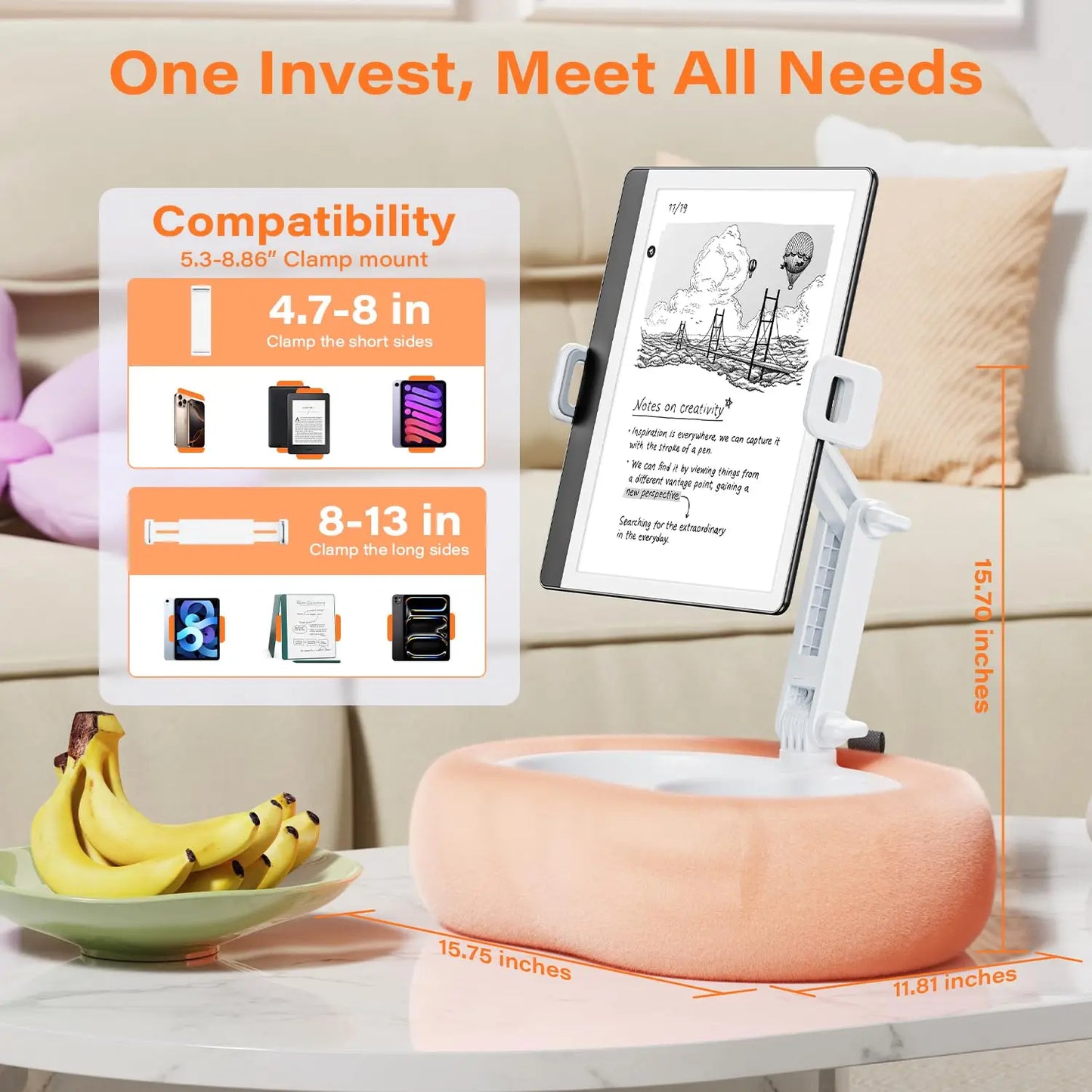 Tablet Kindle Pillow Stand Holder Fit 4''-13''  iPad Holder Stand for Bed with Soft Plus Fabric Reading Accessories Gift