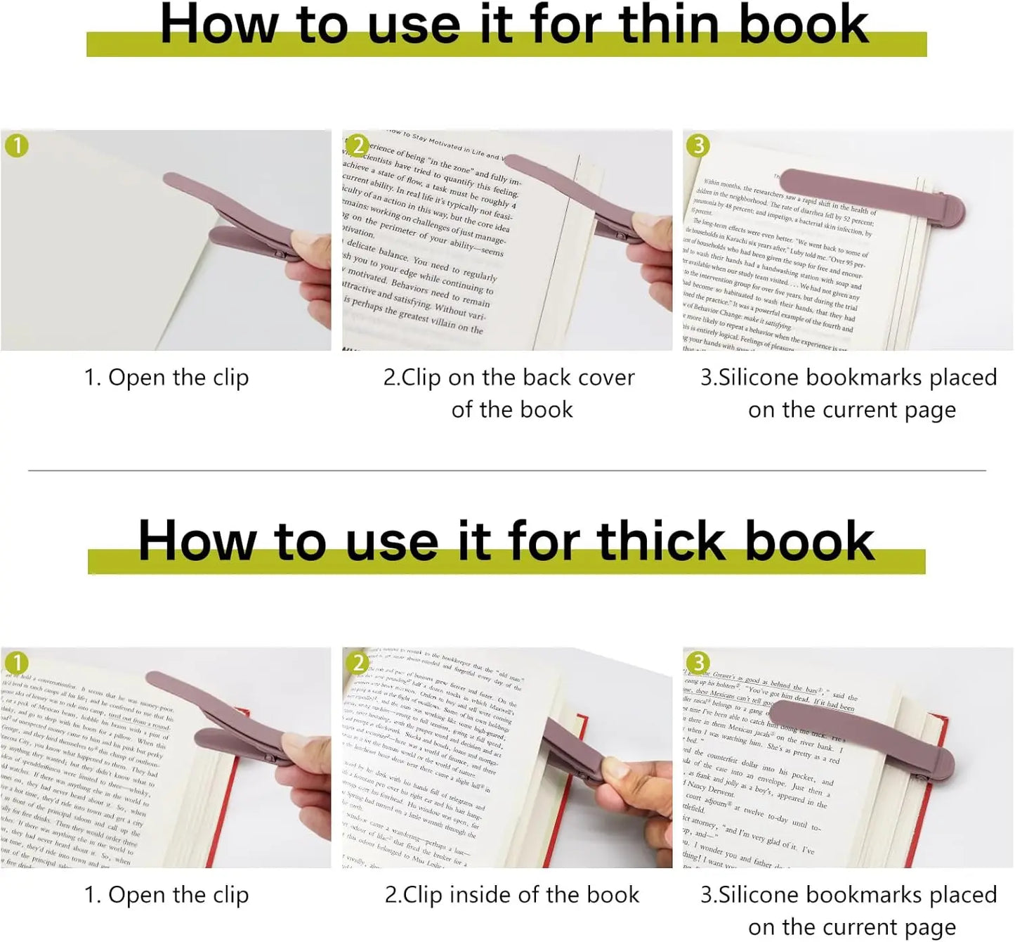 3pcs Silicone Automatic Bookmark, Unique Bookmark Page Keeper, BookPage Holder Markers Clip Book Marks Reading Accessories Gifts