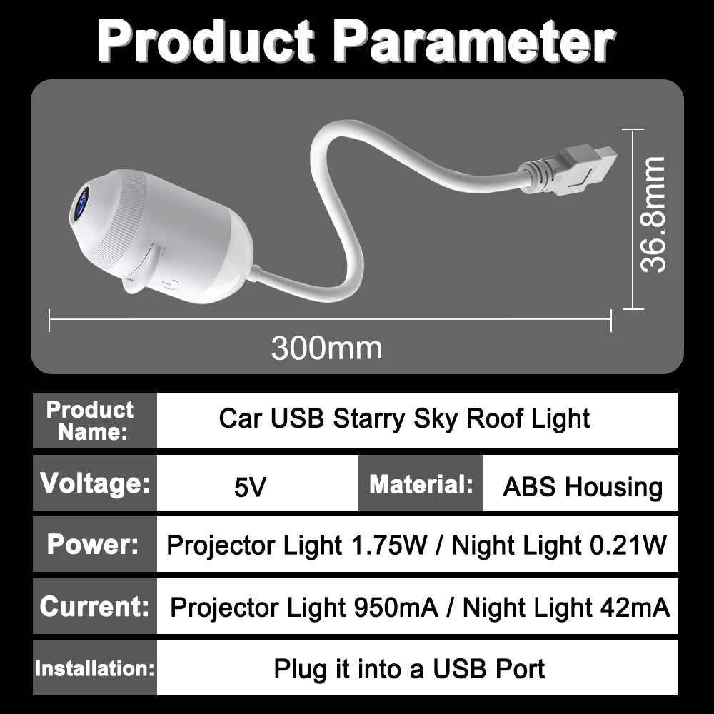USB Star Projector Light 3 in 1/6 in 1Touch Control Flexible Hose Car Roof Galaxy Night Light For Bedroom Auto Atmosphere Lamp