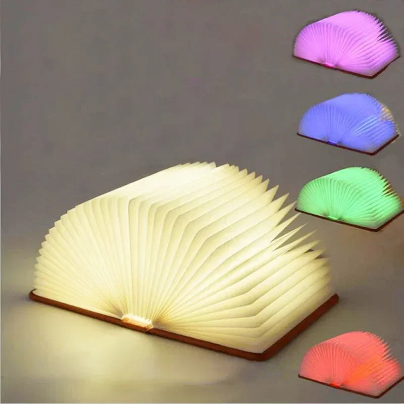 3D Folding Creative LED Night Light RGB Color USB Recharge Wooden Book Light Decor Bedroom Desk Table Lamp