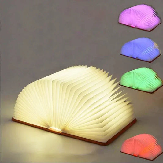 3D Folding Creative LED Night Light RGB Color USB Recharge Wooden Book Light Decor Bedroom Desk Table Lamp