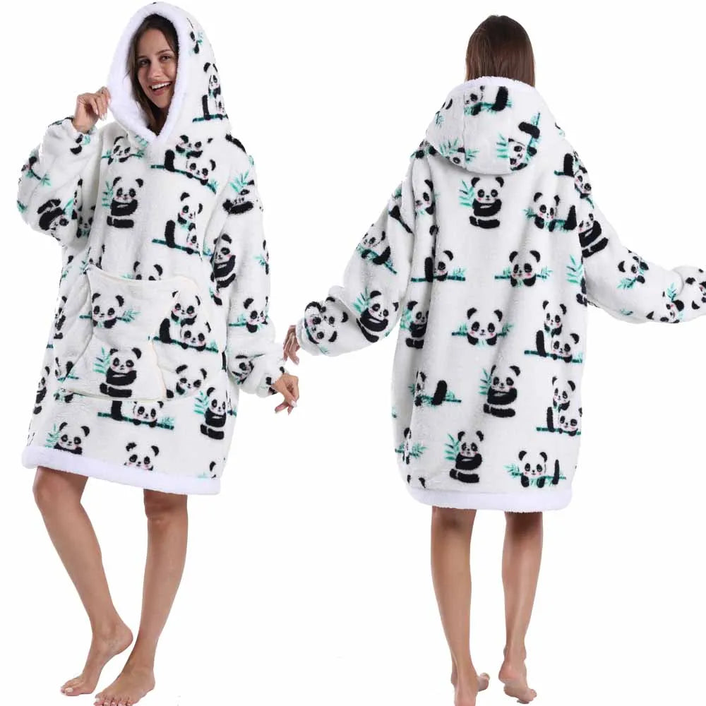 Hoodie Blanket Wearable for Adults Animal Plus Size Hoodies Men Women Clothes Winter Warm Thick Plush TV Blanket Pink Black Tops