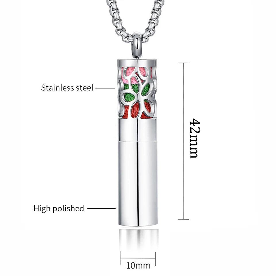 New Cylindrical Aromatherapy Storage Bottle Pendant Essential Oil Diffuser Perfume Necklace 316L Stainless Steel Neutral Jewelry