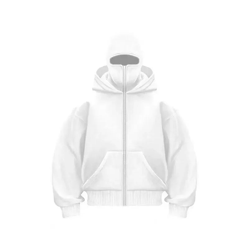 Double Hat Masked Hoodies Fashion Hip Hop Winter Windproof Sweatshirt Streetwear Trend ﻿zipper Face Mask Hoodie Jacket Coat