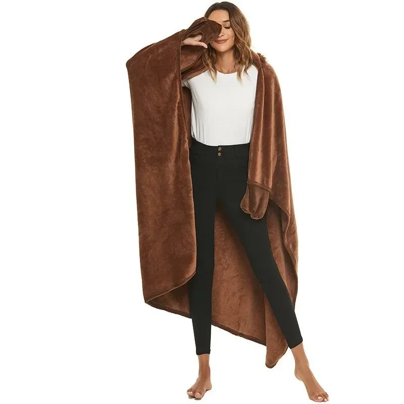 Wearable Hooded Adults Cape Blankets Animal Sloth Penguin Yak Panda Cartoon Embroidered Double-sided Flannel Blanket Textile