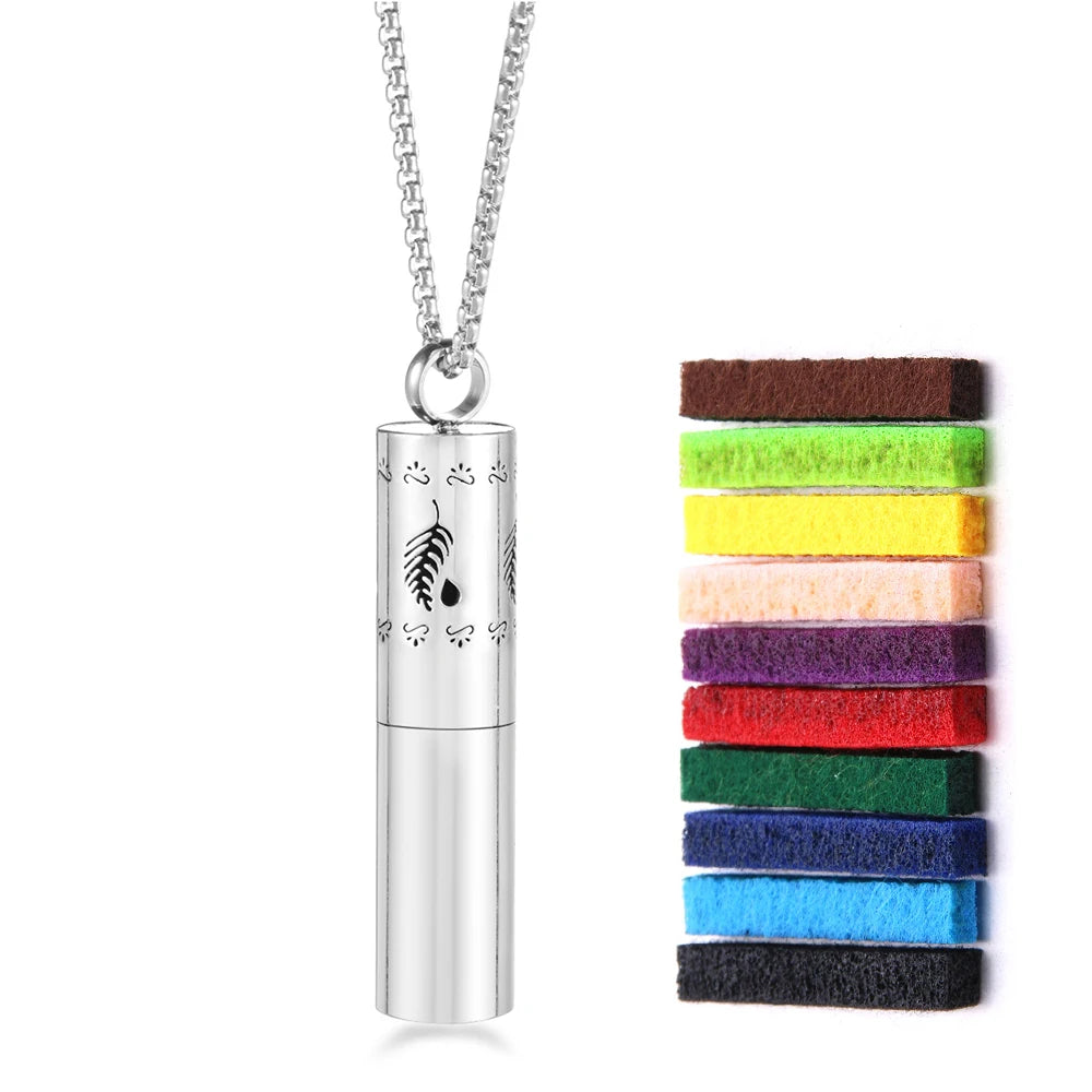 New Cylindrical Aromatherapy Storage Bottle Pendant Essential Oil Diffuser Perfume Necklace 316L Stainless Steel Neutral Jewelry