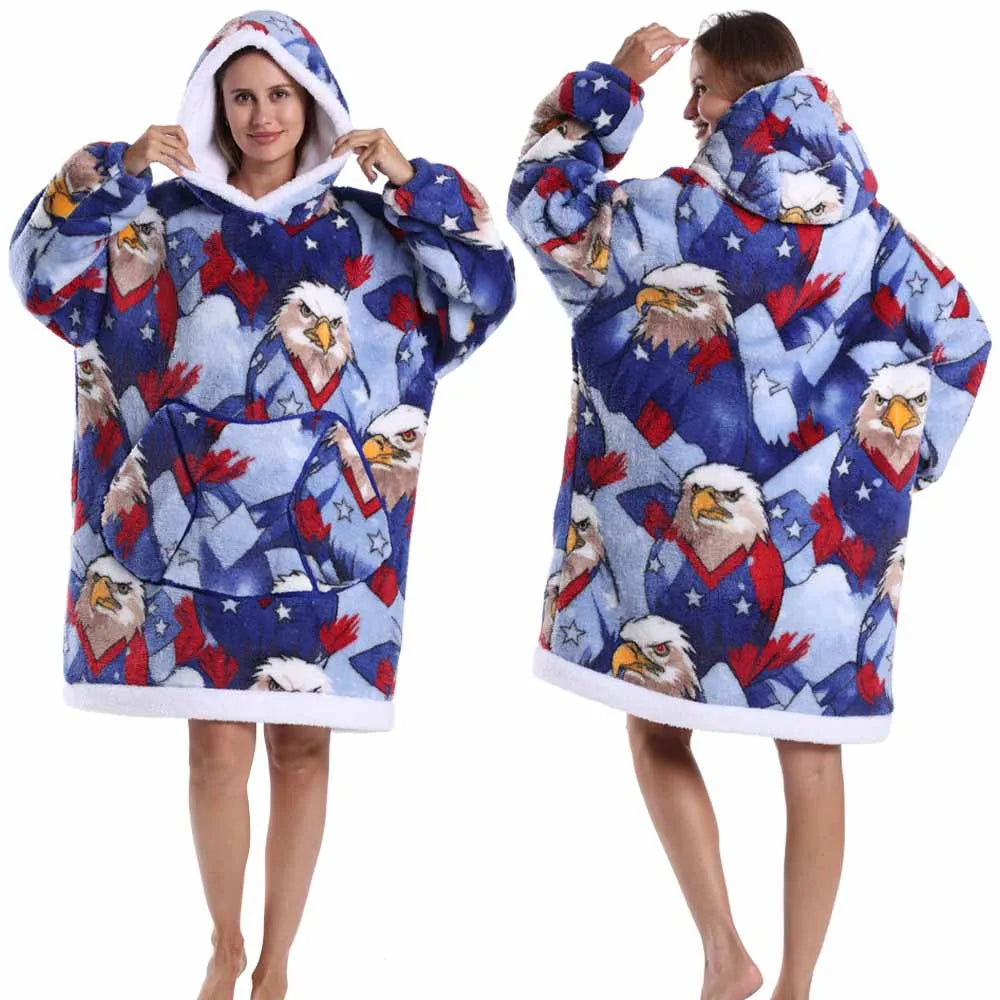 Hoodie Blanket Wearable for Adults Animal Plus Size Hoodies Men Women Clothes Winter Warm Thick Plush TV Blanket Pink Black Tops