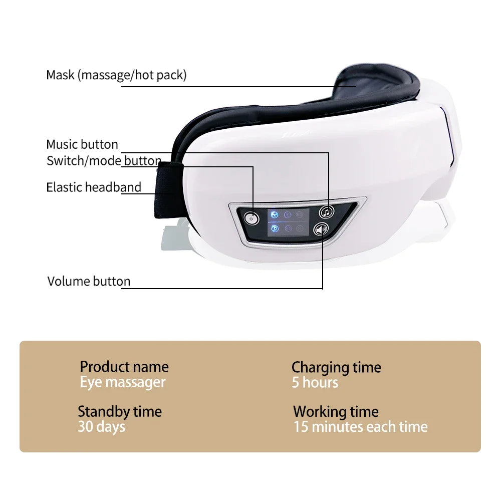 Heated Eye Massager with Bluetooth Music, Vibration Air Pressure Mask for Eye Strain Relief, Dry Eye & Sleep Improvement Masaje