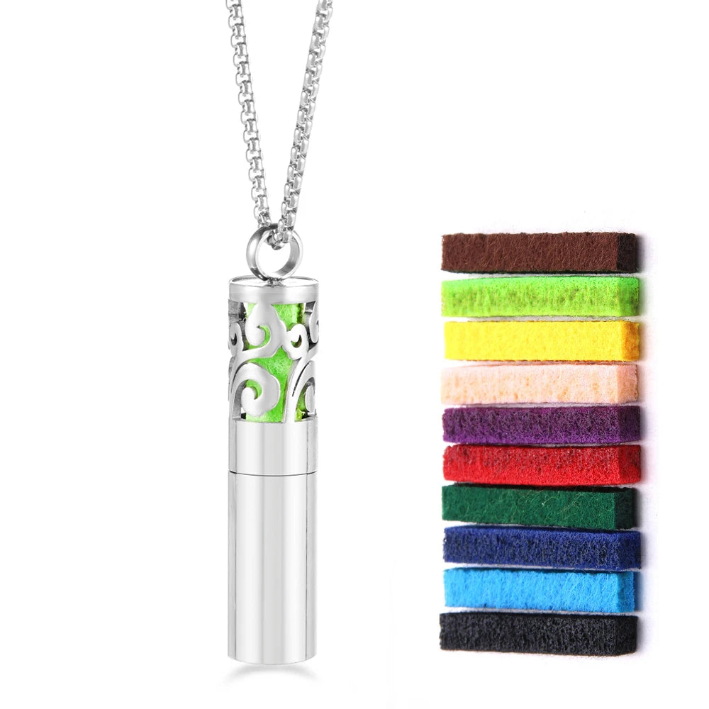 New Cylindrical Aromatherapy Storage Bottle Pendant Essential Oil Diffuser Perfume Necklace 316L Stainless Steel Neutral Jewelry
