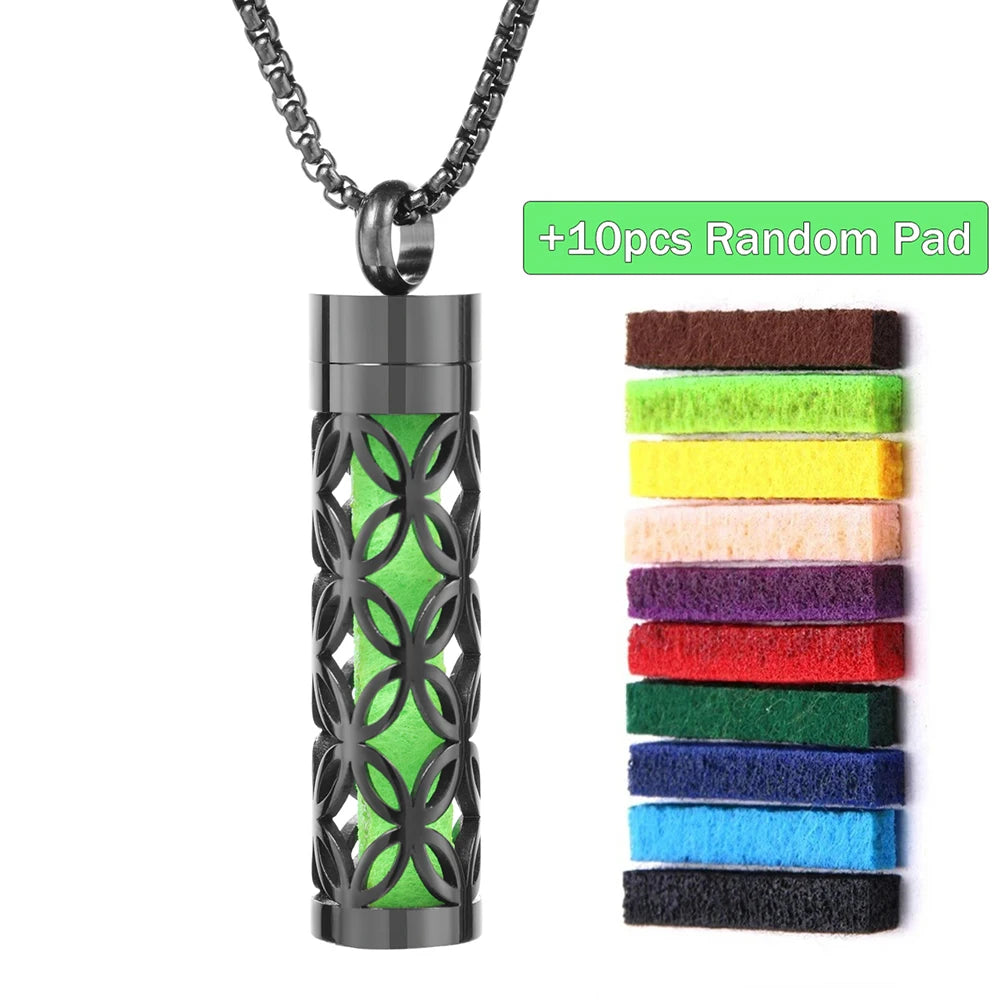 Black Stainless Steel Aromatherapy Necklace Diffuser Pendant Spiral Open Essential Oil Perfume Locket Personalized Gifts for Her