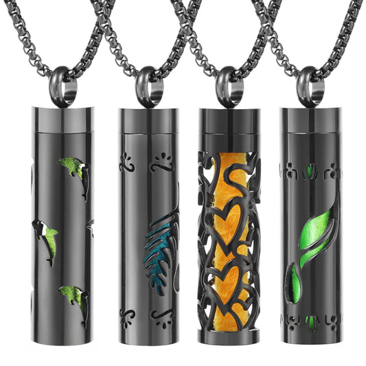Black Stainless Steel Aromatherapy Necklace Diffuser Pendant Spiral Open Essential Oil Perfume Locket Personalized Gifts for Her