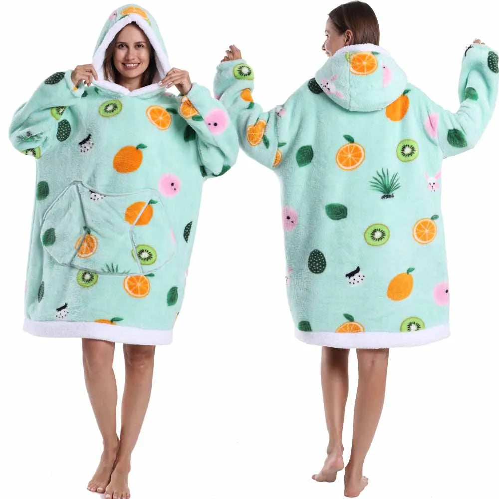 Hoodie Blanket Wearable for Adults Animal Plus Size Hoodies Men Women Clothes Winter Warm Thick Plush TV Blanket Pink Black Tops