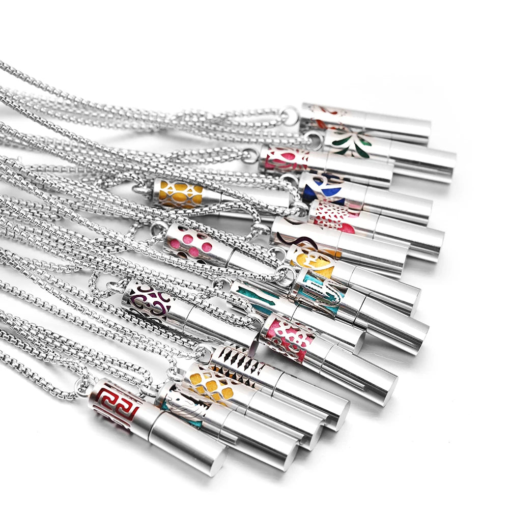 New Cylindrical Aromatherapy Storage Bottle Pendant Essential Oil Diffuser Perfume Necklace 316L Stainless Steel Neutral Jewelry