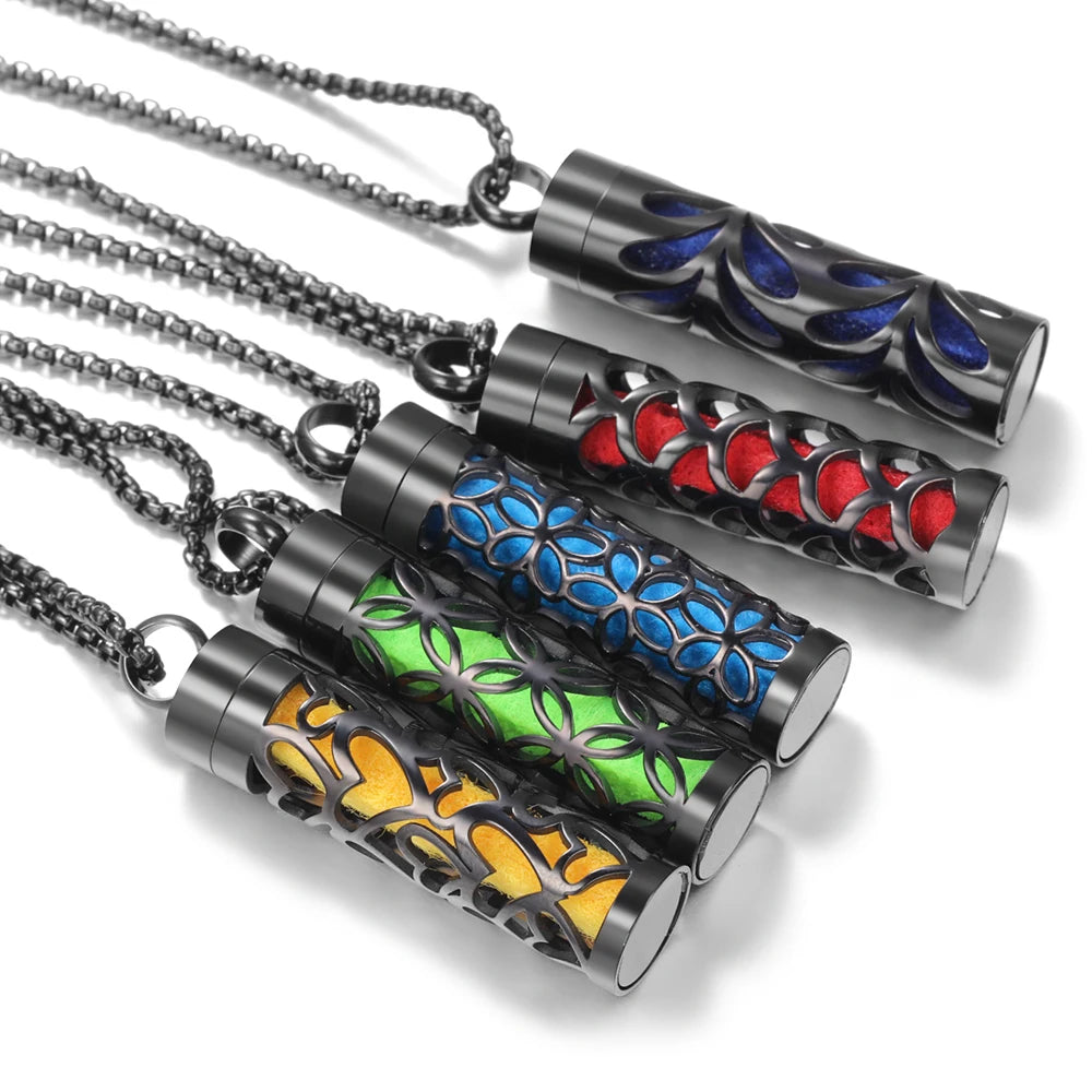 Black Stainless Steel Aromatherapy Necklace Diffuser Pendant Spiral Open Essential Oil Perfume Locket Personalized Gifts for Her