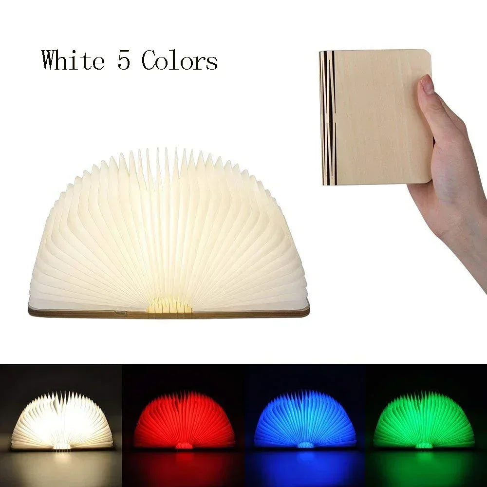 3D Folding Creative LED Night Light RGB Color USB Recharge Wooden Book Light Decor Bedroom Desk Table Lamp