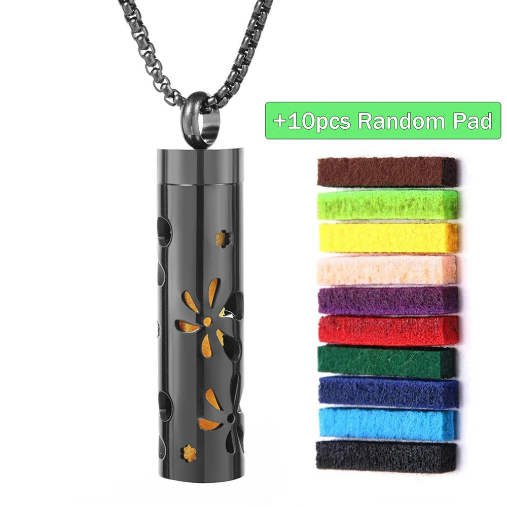 Black Stainless Steel Aromatherapy Necklace Diffuser Pendant Spiral Open Essential Oil Perfume Locket Personalized Gifts for Her