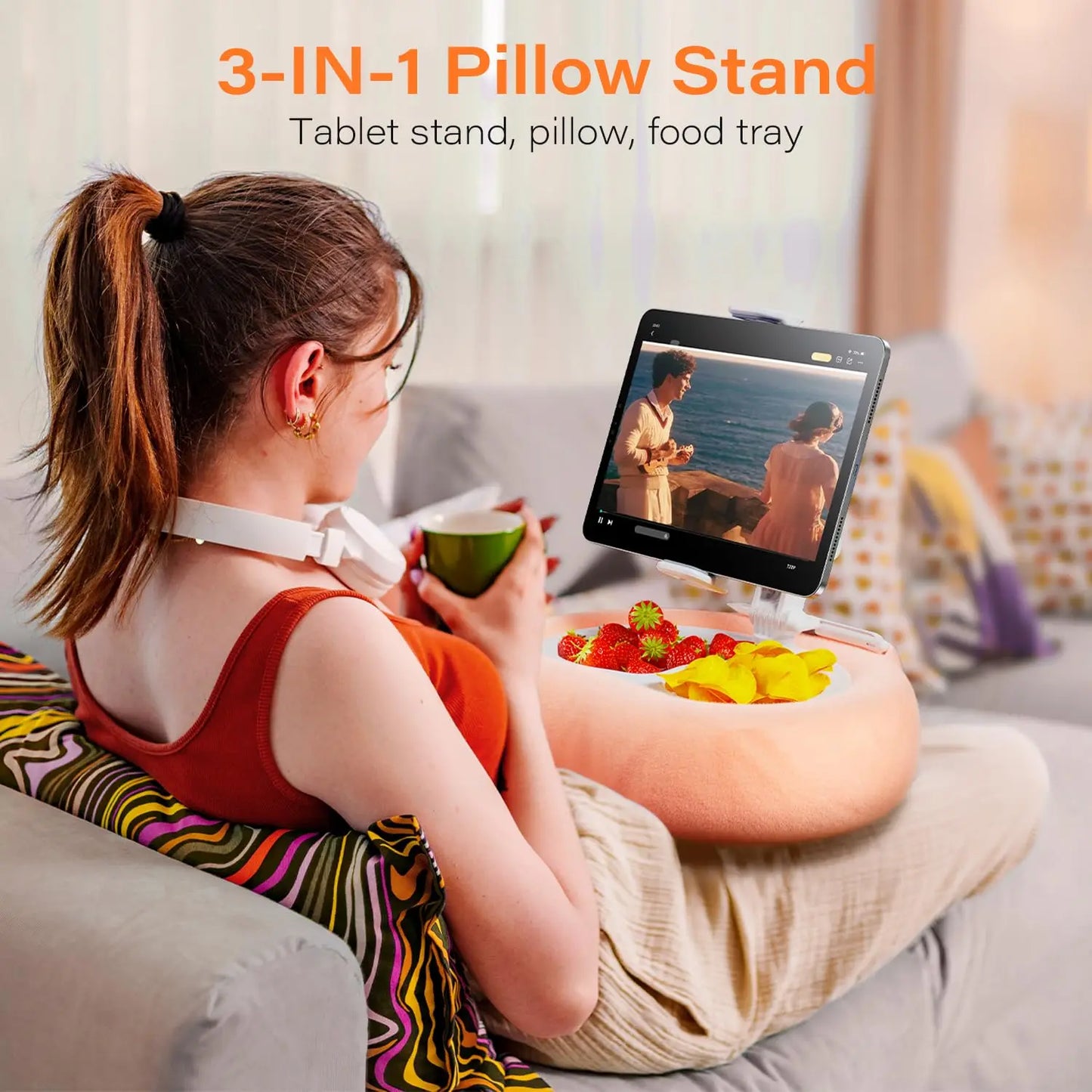 Tablet Kindle Pillow Stand Holder Fit 4''-13''  iPad Holder Stand for Bed with Soft Plus Fabric Reading Accessories Gift