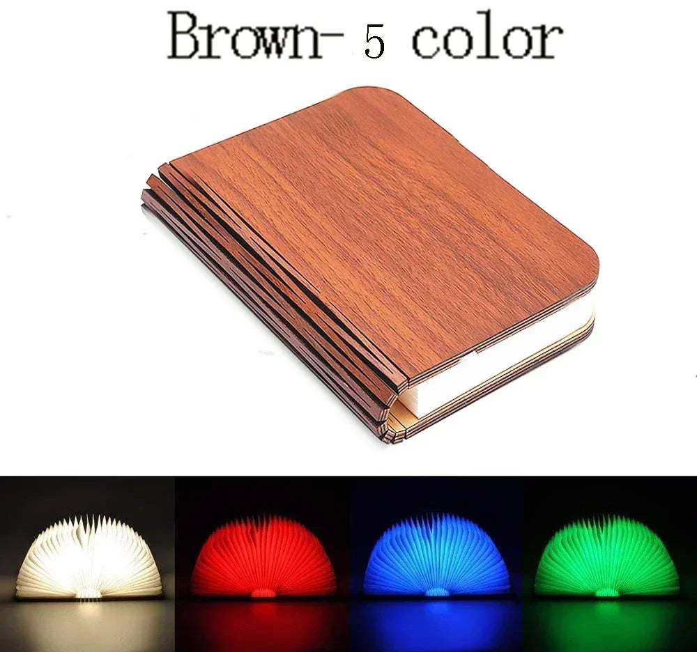 3D Folding Creative LED Night Light RGB Color USB Recharge Wooden Book Light Decor Bedroom Desk Table Lamp
