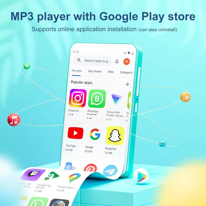 Oilsky Android 9.0 MP3 player, 16GB/80GB  supports Bluetooth and Wi-Fi, built-in FM radio and e-book function,  up to 512G