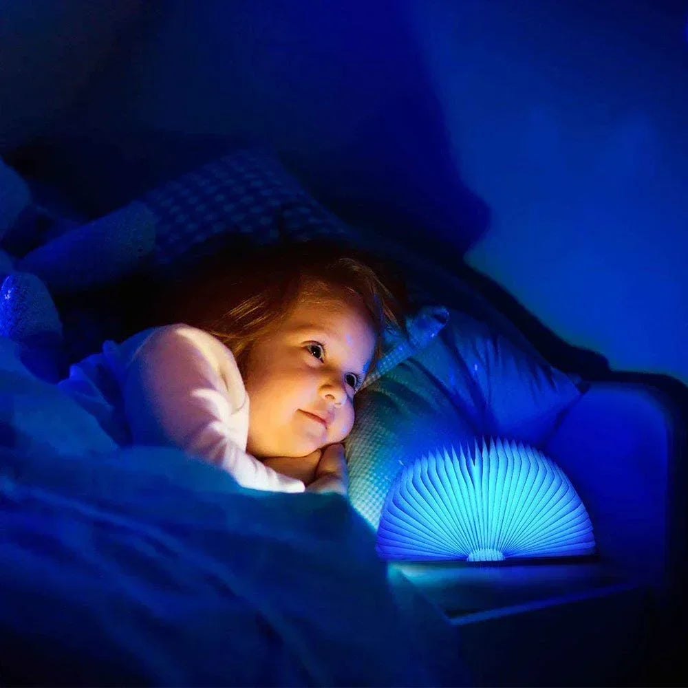 3D Folding Creative LED Night Light RGB Color USB Recharge Wooden Book Light Decor Bedroom Desk Table Lamp