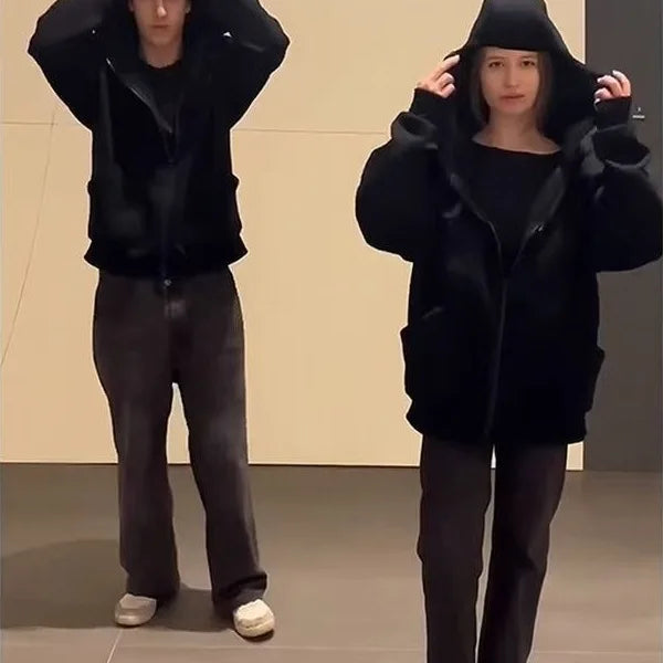 Double Hat Masked Hoodies Fashion Hip Hop Winter Windproof Sweatshirt Streetwear Trend ﻿zipper Face Mask Hoodie Jacket Coat