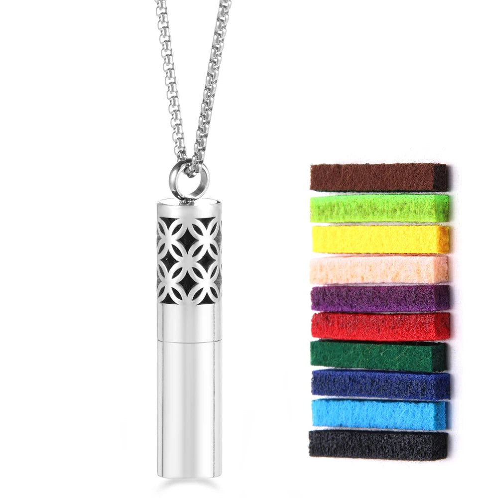 New Cylindrical Aromatherapy Storage Bottle Pendant Essential Oil Diffuser Perfume Necklace 316L Stainless Steel Neutral Jewelry