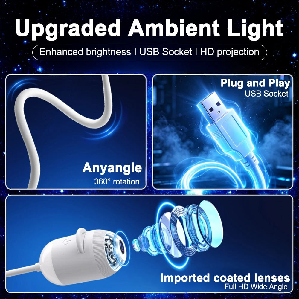 USB Star Projector Light 3 in 1/6 in 1Touch Control Flexible Hose Car Roof Galaxy Night Light For Bedroom Auto Atmosphere Lamp