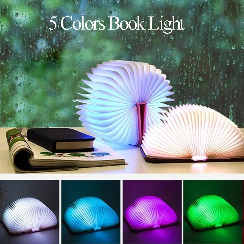 3D Folding Creative LED Night Light RGB Color USB Recharge Wooden Book Light Decor Bedroom Desk Table Lamp