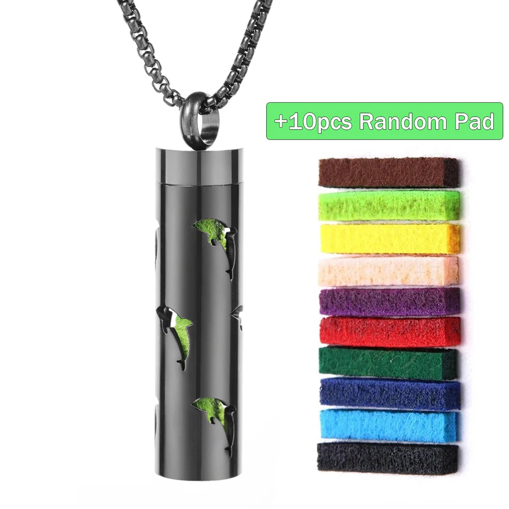 Black Stainless Steel Aromatherapy Necklace Diffuser Pendant Spiral Open Essential Oil Perfume Locket Personalized Gifts for Her